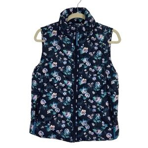 New Vera Bradley Fleece Lined Floral Quilted Puffer Vest Navy Garden Size Small